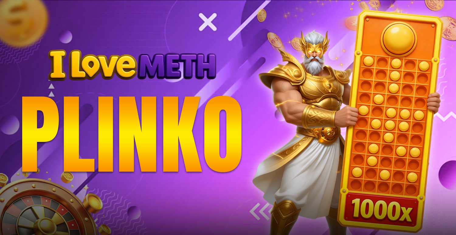 ILOVEMETH Plinko game promotion with a golden mythological character
